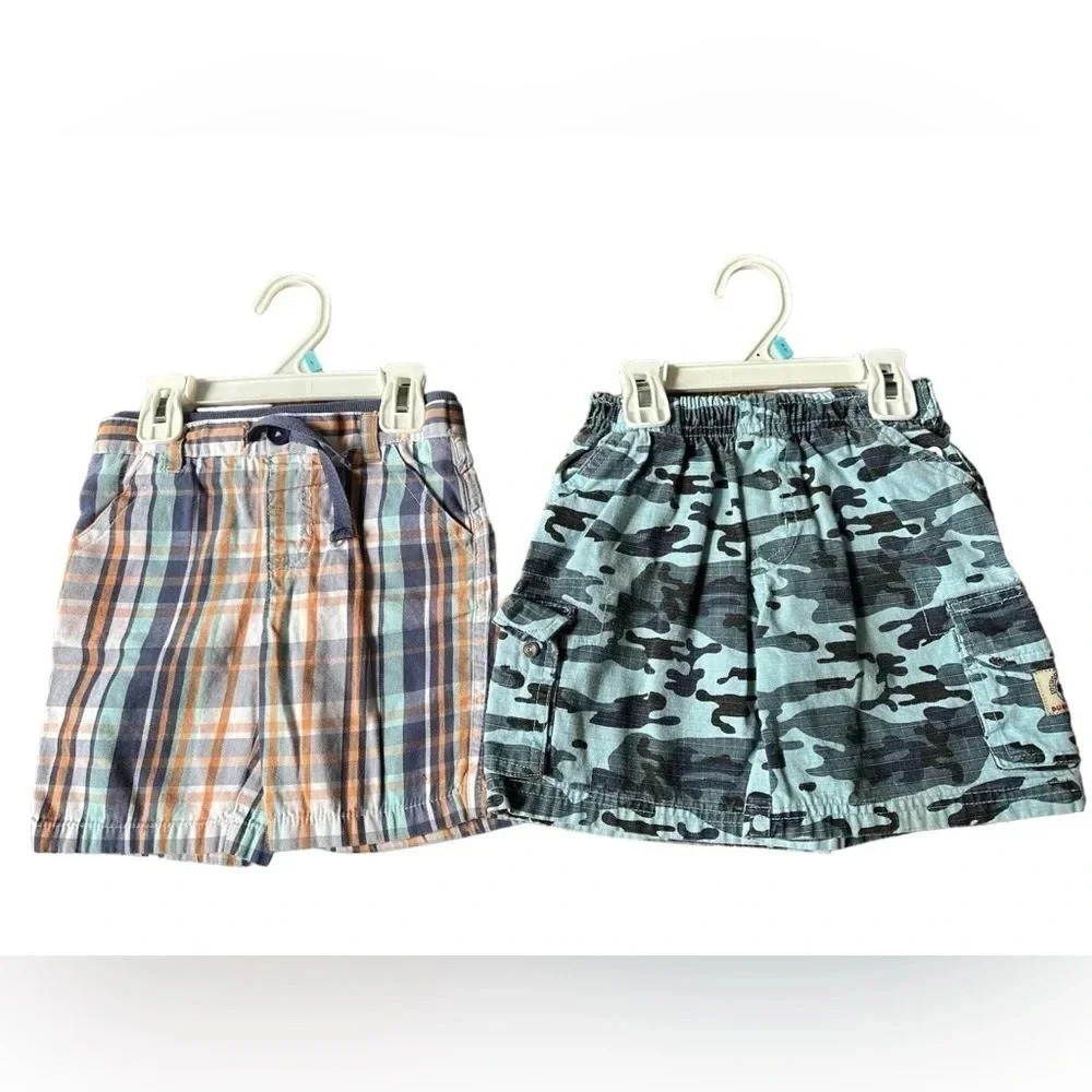 Toddler Boys 2-Pair Shorts Lot Plaid Camo Cargo 18-24M